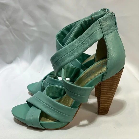 Seychelles Mother of Pearl Mint Leather Heels Sandals Size 6 Colorful Zipper - Picture 4 of 7